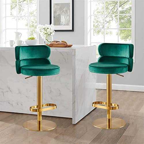 YokIma Velvet Gold Bar Stools Set of 2 Counter Height with Footrest Dining Chairs Adjustable Heigh Stainless Steel Titanium Gold for Dining Room Kitchen Living Room Office