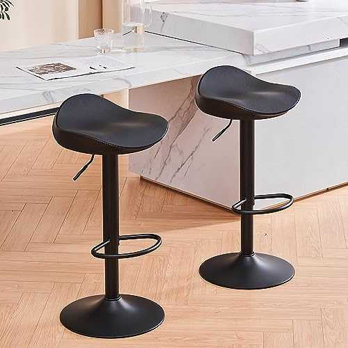 YOUNUOKE Swivel Bar Stools Black Set of 2 Counter Height Barstools PU Leather Seat, 360° Rotation Height Adjustable Counter Stools with Footrest for Breakfast Bar Kitchen Island Pub