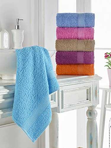 Bonamaison Towel Set, Pack of 6, 85% Cotton, 15% Vortex, Dimensions: 50x85 Cm (Each), 360 gr/m2, Multicolor