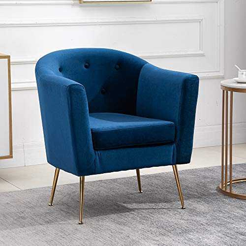 QIHANG-UK Modern Velvet Tub Chair with Metal Legs, Upholstered Oyster Shell Occasional Armchair for Bedroom Office Lounge Reception Cafe, Living Room Soft Padded Fireside Chair-Blue