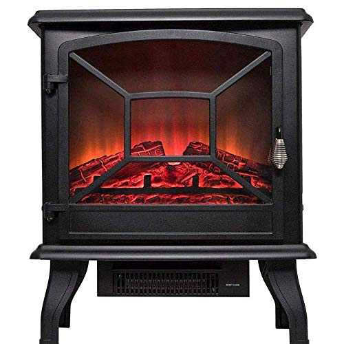 DYR Portable Electric Stove Heater Fireplace, Electric Fire With 3D Log Wood Burning Flame Effect & 2 Heat Settings - Portable Space Heater, 1600W, White (Black)