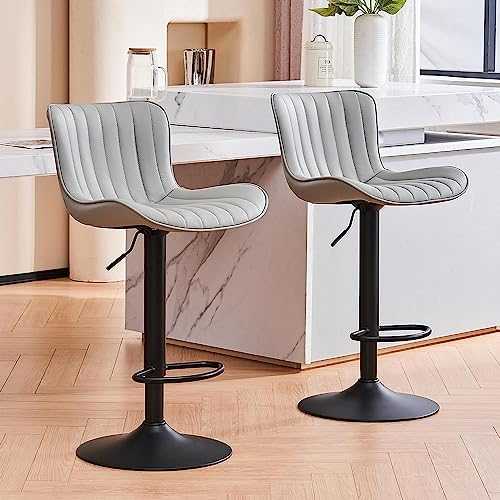 Kidol & Shellder Bar Stools Set of 2 Swivel Barstools Faux Leather Adjustable Soft Cushion High Backrest Counter Stools, Grey, 3-5 Mins to Assemble, Loads 300lbs