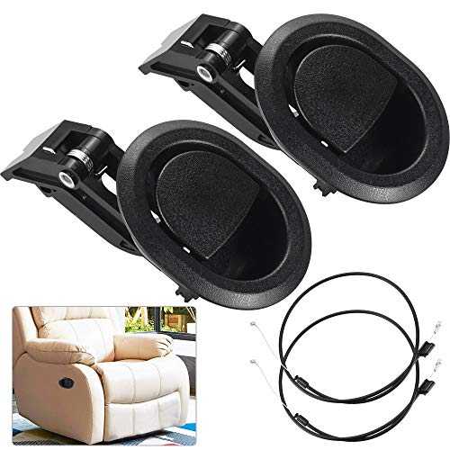 BUZIFU 2 Pcs Recliner Replacement Parts Black Oval Recliner Pull Handle Sofa Chair Recliner Release Cable Replacement Universal Release Lever Handle with Cable Fits Ashley, Most Recliner Sofa Brand