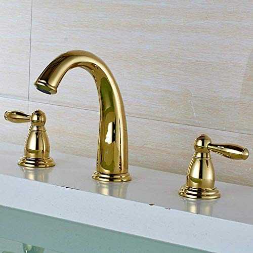 Kitchen Tap Modern 3 Hole Sink Faucets-Bathroom Two-Handle Basin Tap-Hot&Cold Mixer Washbasin Faucet Vertical Mounting For Bathroom Brass Bath Fitting Vessel Faucet (Color : Chrome-Plated) (Gold) Know