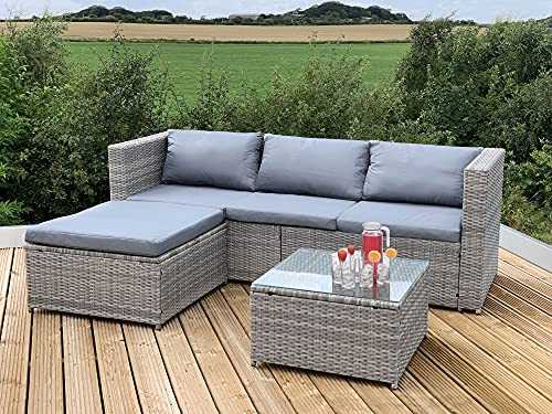 GSD Victoria Rattan Garden Furniture Corner Sofa Lounge Chase Set - Modular 4 Piece In/Outdoor - 3 Colours To Choose From (Grey)
