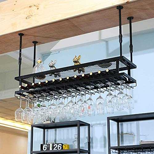 LYP Adjustable Red Wine Glasses Holder Hanging Wine Racks 2-Tier Iron Black Champagne Glass Rack Retro Creative Cup Holder Holds Any Type of Glassware Rack,150Cm(59.1In)