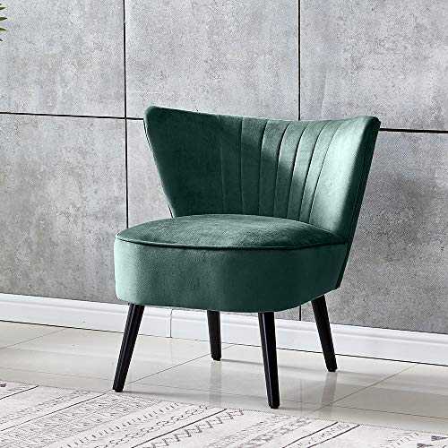 QIHANG-UK Accent Tub Chairs, Soft Padded Wing Back Fireside Chair Velvet Lounge Sofa Chair, Occasional Oyster Chair with Wood Legs for Living Room Reception Room Bedroom, Dark Green