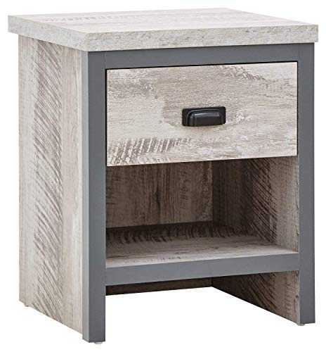 GFW Boston Lamp Side Table With Storage Drawer & Shelf, Contemporary Grey Wooden Effect Side Tables For Living Room, Bedside Table Or Dining Room, Grey, W43 x D39 x H52 cm