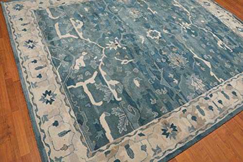 Old Design Handmade Blue Traditional Parsian Oriental Style Wool Area Rugs & Carpet (8x10(244x305) cm)