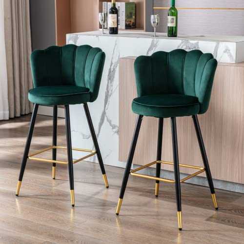 Wahson Velvet Bar Stools Kitchen Counter Chairs Set of 2 Breakfast Bar Chairs with Metal Legs&Backrest, High Stools for Kitchen Island/Home Bar