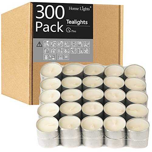 Home Lights Unscented White Tealight Candles -300 Packs, 6 to 7 Hour Burn Time Smokeless Tea Light Candles, Mini Votive Paraffin Candles with Cotton Wicks for Shabbat, Weddings, Christmas, Home Decor