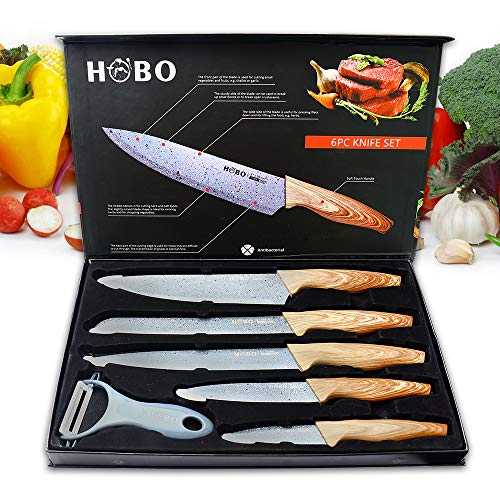 Knife Set, HOBO Professional Kitchen Knife Set, Stainless Steel Finish, Includes Chef Knife, Bread Knife, Carving Knife, Utility Knife and Paring Knife (6 Pieces)