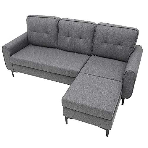 Anysun Sectional Sofa Couch,Fabric Corner Sofa Couch L Shape Sofa Settee, 3 Seater Sofa with Lounge Ottoman,Household Living Room Furniture(Grey 195cm）