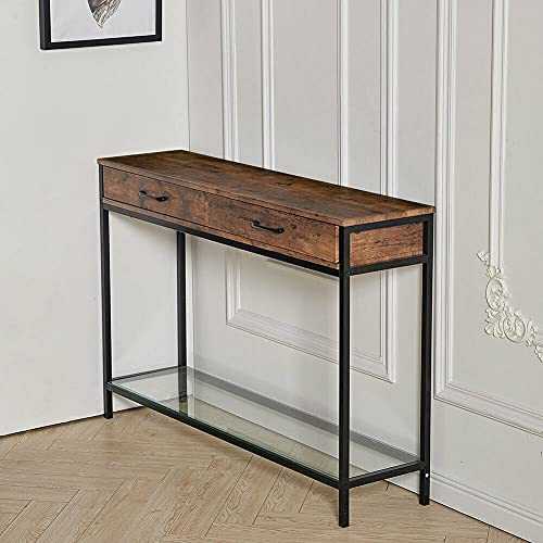 ZLLY Living Room Corridor End Table Console Table Industrial Office Console Table Two Drawer Worktop Bottom Shelf Living Room