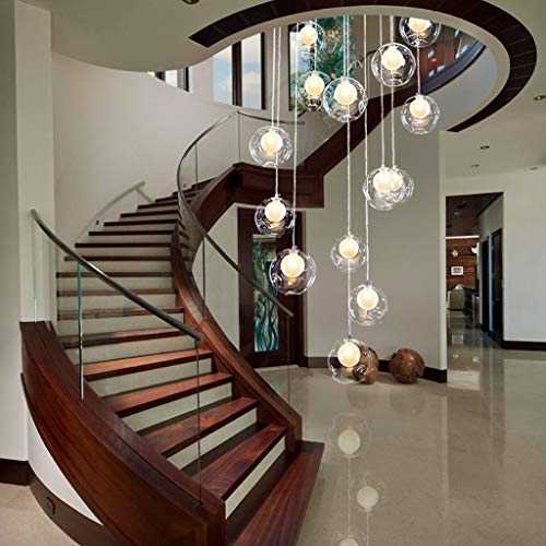 SXDHOCDZ Duplex Apartment Spiral Stairs Long Chandelier, Staircase Chandeliers 12 Glass Ball Multi Lights Creative Villa Pendant Light 50x180cm (Color : A)