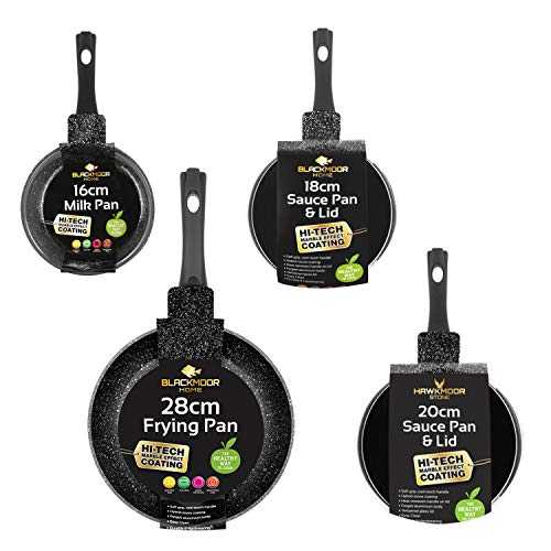 Blackmoor Pan Sets / 2, 3 and 4 Piece Sets / 2 Colours/Non-Stick/Cool-Touch Handles/Scratch Resistant/Suitable for Induction, Electric and Gas Hobs (Black, 4 Piece Mixed)