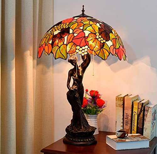 NANXCYR 50CM Tiffany Style Decorative Table Lamp Stained Glass Retro Table Lamp Yellow Leaf Grape Lamp Desk Lamp for Dining Room Bedroom Living Room Office