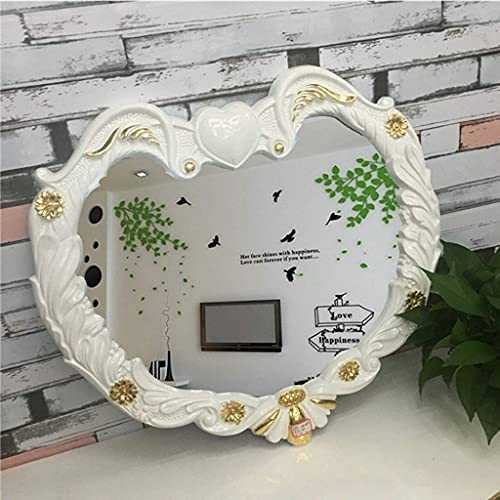 Home Classical Heart-Shaped Bathroom Toilet Dressing Finishing Mirror Wall Hanging Decorative Mirror (Color : White Wood) (Color : White Wood)