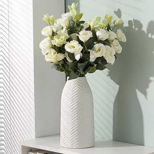 hjn Ceramic Vase for Home Decor White Vase for Flowers, Morden Table Vase, Boho Vase for Decor Accents/ Living Room/ Bookshelf/Mantel- White Texture(Large)