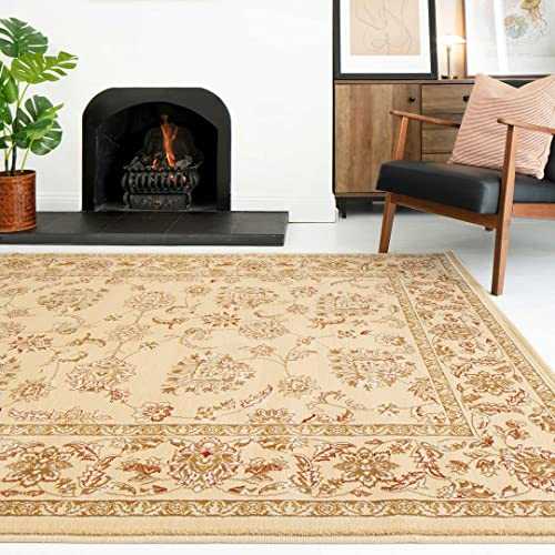 Persian Style Floral Traditional Cream Lounge Living Room Rug Neutral Medallion Classic Hallway Mat Carpet Gold Oriental Area Rugs 160cm x 230cm