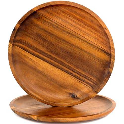 Wooden plates (set of 2-11inch ) Dinner Plates, Acacia Round Wood Plates, Unbreakable Classic Plates, Easy Cleaning & Lightweight for Dishes Snack, Dessert, Housewarming, Christmas Gift