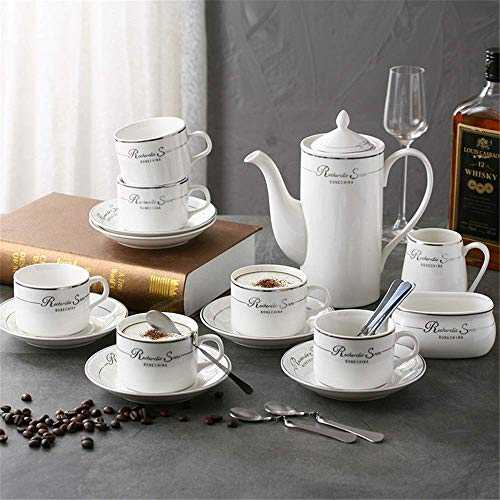 Tea Set European Style Afternoon Tea Coffee Set Classic Elegant Glazed Porcelain Coffee and Tea Set is Perfect for Party and Dinner European Retro Tea Set (Color : Gold, Size : Set of 15)
