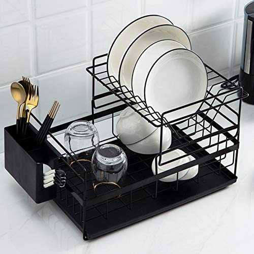 Dish Drying Rack with Tray, Dish Drainer Detachable Kitchen Drying Dish Rack Dual Layers Drip Tray Utensil Holder