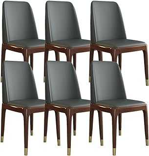 Leather Kitchen Dining Chairs Set Of 6,Modern Living Dining Room Accent Chairs with Beech Wooden Legs for Home Commercial Restaurants (Color : Dark gray, Size : Walnut copper sleeve)