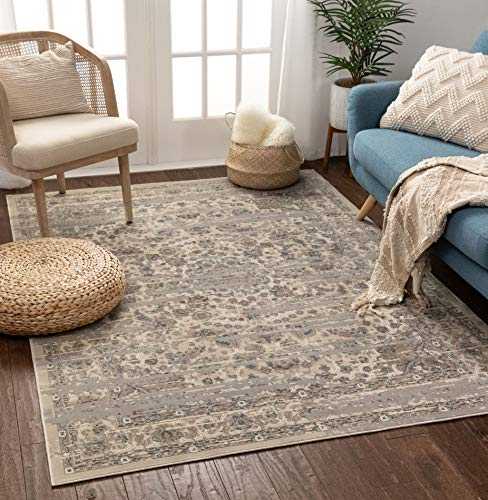 Well Woven Ophelia Vintage Beige Blue Distressed Oriental Area Rug 110 x 160 cm (3'7" x 5'3" ft.)