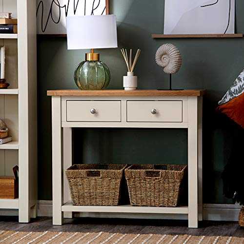 The Furniture Outlet Salisbury Ivory Painted Oak Console Table with Baskets
