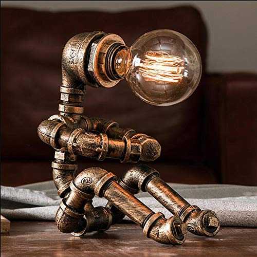 BRIGHTER Vintage Table Lamp Retro Industrial Iron Water Pipes Robot Table lamp Steampunk Desktop Light(Not Included Bulb)