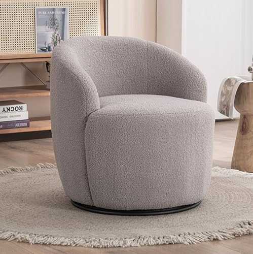 VejiA Swivel Cuddle Chair Swivel Accent Armchair Barrel Chair round Accent Tub Armchair with 360° Rotating Metal Base Lamb's Wool Chair Sofa Reading Chair/Light Grey
