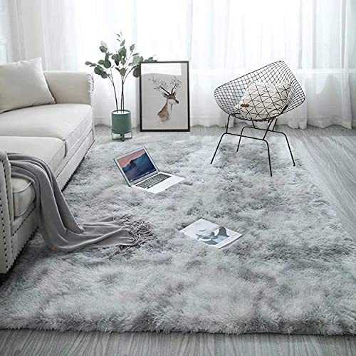 Luxury Shaggy Rugs Soft Touch Area Rugs For Bedroom Living Room Anti Slip Fluffy Rugs Tie Dye Carpet Thick Pile Large Anti-Skid Kids Childrens Bedroom Rug Home Decor Floor Rug ( Silver Grey 140x200cm)