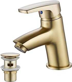 Luckyhome Gold Basin Mixer Tap with Pop up Waste,Hot and Cold Single Lever Basin Sink Mixer Tap