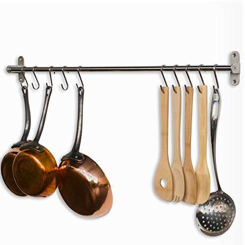 Wallniture Lyon 31.5" Wall Mount Kitchen Utensil Holder With 10 S Hooks For Hanging Pots and Pans Set