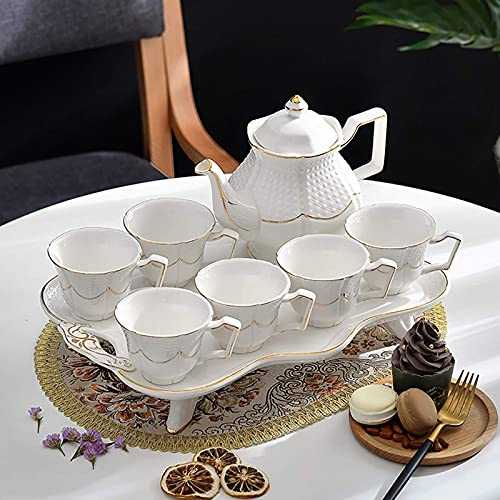Tea Set Creative Bone China Tea Set Tea Cup Set Afternoon Tea Coffee Set Ceramic Tea Sets (Color : White, Size : 1.1L)