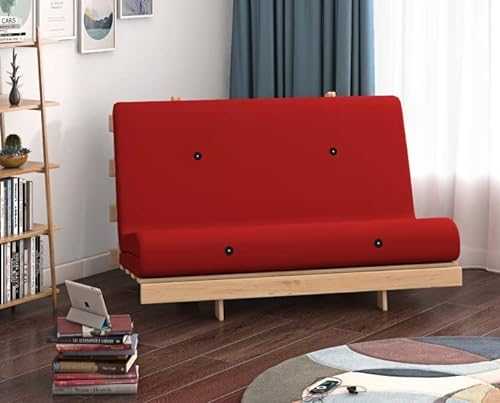 Panana Double Sofa Bed Sleeper Foldable Sofa Couch Wooden Sofa for Living Room Furniture with Mattress, Red, 4FT