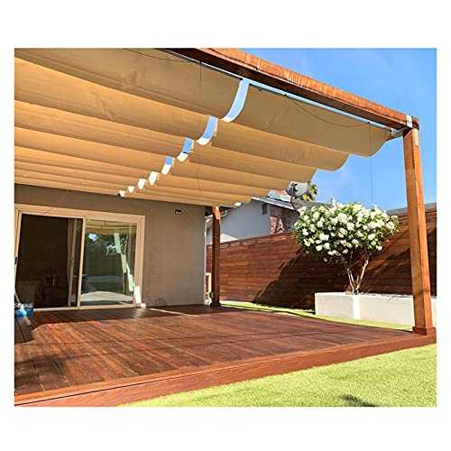 XJJUN Sun Shade Sail, Retractable Slide Wire Wave Shade Sail UV Resistant, Waterproof And Rainproof With Mounting Kit, For Pergola, Sun Room (Color : Beige, Size : 1x4m)