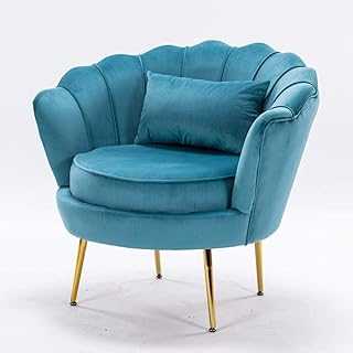 YRRA Velvet Tub Chairs with Upholstered Seat Metal Legs Accent Armchair Living Room Lotus Shape Deco Chair Single Sofa (light blue)-Light Blue