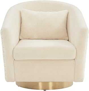 Couture Home Collection Clara Glam Faux Lamb Wool Quilted Swivel Tub Accent Chair, Ivory/Gold