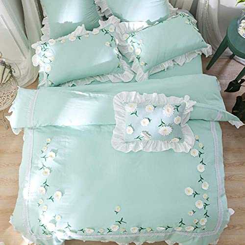 HJRBM 4/7Pcs Embroidery Luxury Small Daisy Bedding Set Bed Set Cotton Duvet Cover Bedskirt Pillowcase,1,Queen Size A 4pcs (1 King Size 4pcs)