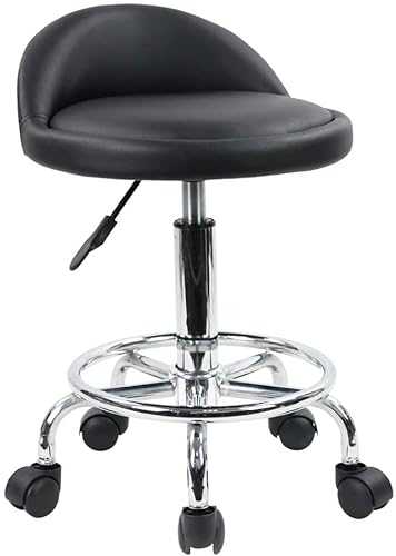 LQPHE Swivel Stool Chair Height Adjustable PU Leather Round Rolling Stool with Foot Rest Height Adjustable Swivel Drafting Work Task Chair with Wheels for Kitchen,Salon,Bar,Office,