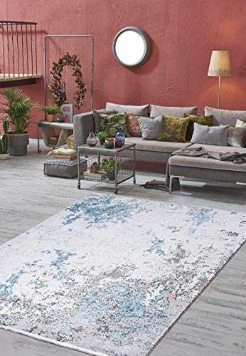 A2Z Rug | Luxi-8444 Blue Contemporary Premium High Density | Living Room Bedroom Area Rug | Soft Silky Short Medium Pile |160 x 230cm - x 5'3" ft - Medium Area Carpet