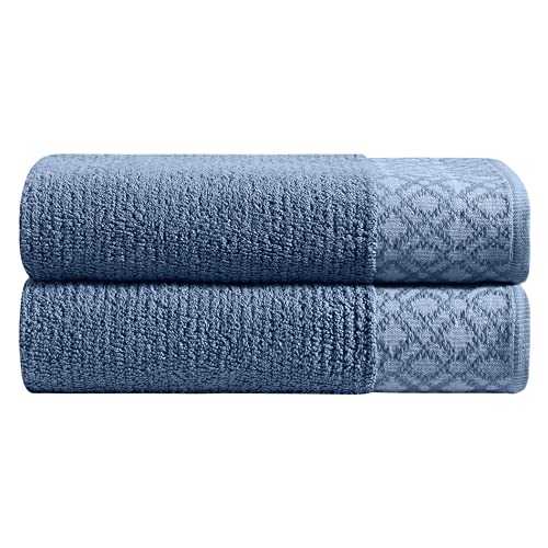 Market & Place 100% Turkish Cotton Luxury Bath Towel Set | Super Soft and Highly Absorbent | Textured Dobby Border | 550 GSM | Includes 2 Bath Towels | Nitra Collection (Denim Blue)