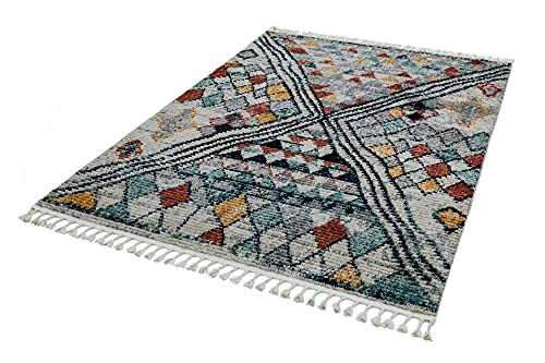 Cyrus CY09 Aryn Traditional Nomadic Moroccan Tribal Berber Style Fringed Soft Rug in Multi Carpet (160x230cm (5'3"x7'7"))