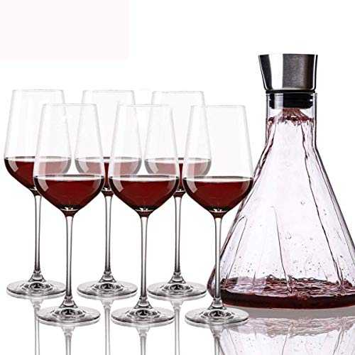XiYou Red Wine Glass, Fast Decanter, Set of 6 Goblet, Crystal Glass Wine Set for Wine Tasting, Wedding, Party, Gifts for Family And Friends