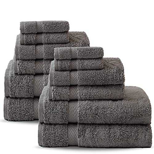 LSC Bath towel Egyptian cotton,Set of 6 & 12, 500 GSM bath towels 100%cotton highly absorbent,shower Towel Premium Quality,towels set 4 bath towels, 4 hand towels, 4 face towels, (PACK OF 12)CHARCOAL