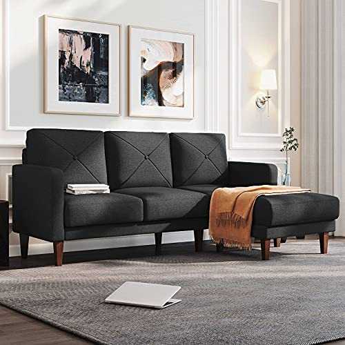 Belffin Corner Sofa 3 Seater Sectional Sofa with Chaise Lounge L Shaped Sofa Couch Dark Grey