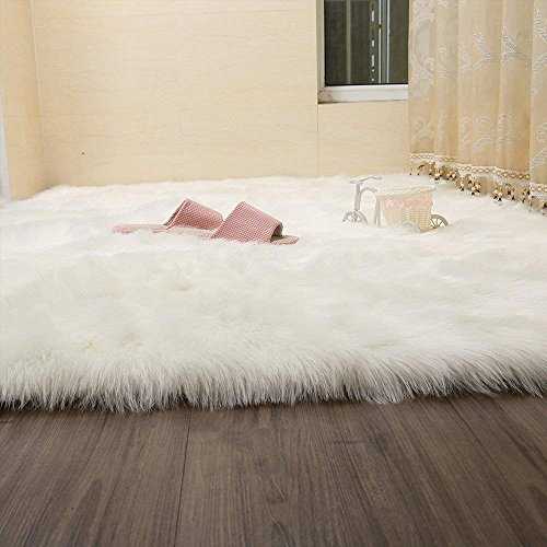 Vo Ting Fluffy Sheepskin Rug Soft Area Rugs Sofa Mat Cover Floor Carpet Pad for Bedroom White 80 x 180 CM