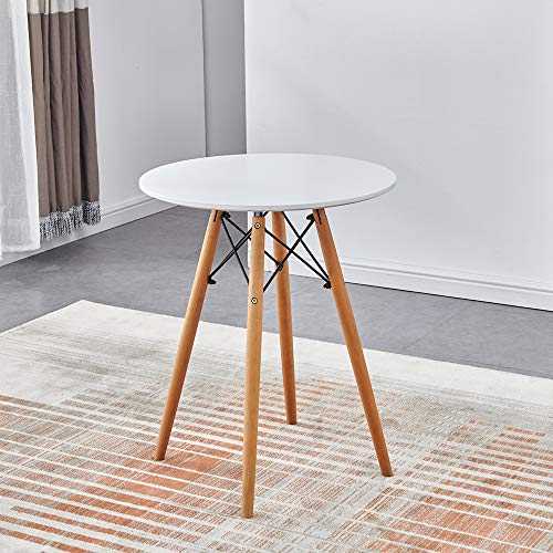 White Dining Room Table Round Wood for Small Kitchen Dinette Modern Office Apartment Conversational Little Table 60CM for 2/4 People Use (60 x 60 cm, White)
